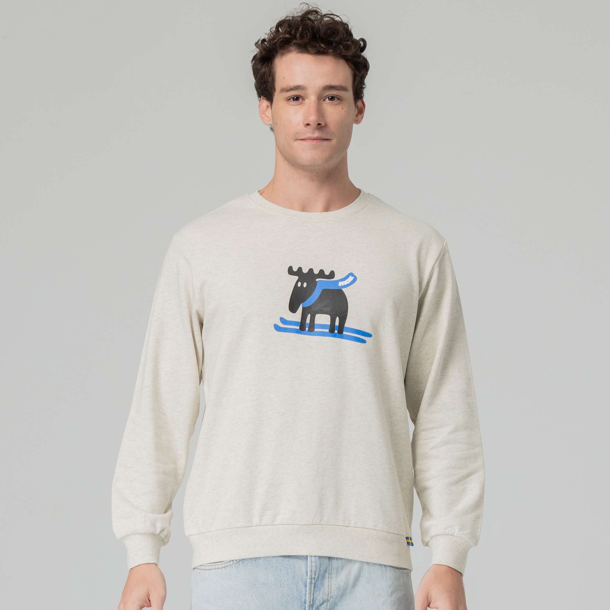 moz瑞典 雪橇駝鹿 100%純棉 大學T-麻花灰(亞洲版) 男款