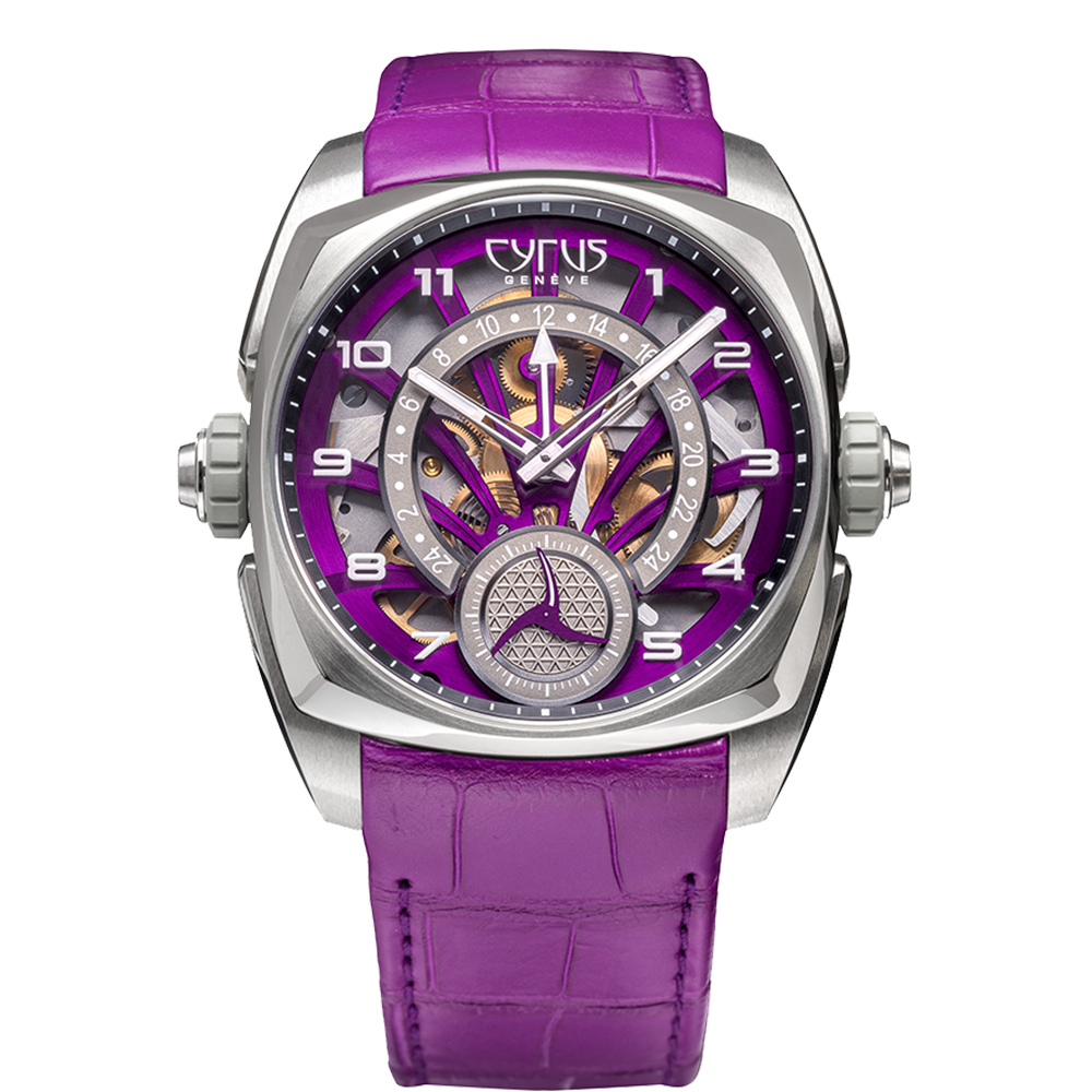 Klepcys GMT  | 皇家紫韻逆跳兩地時間腕錶-鱷魚皮錶帶款式