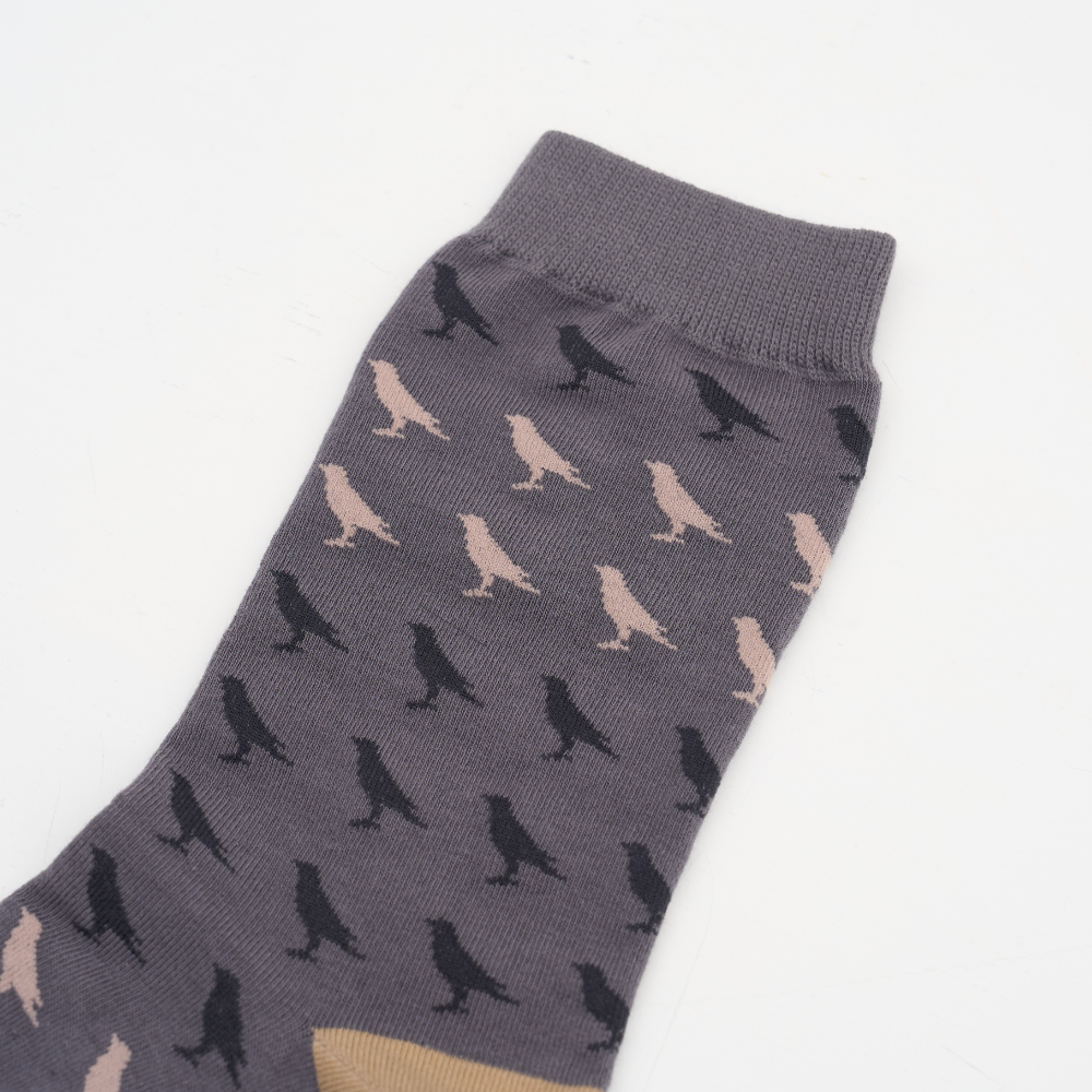 印花樂緹花中長襪亞麻灰黑