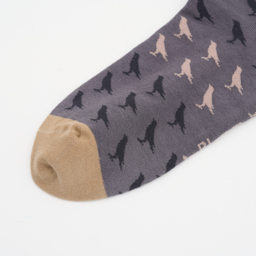 印花樂緹花中長襪亞麻灰黑