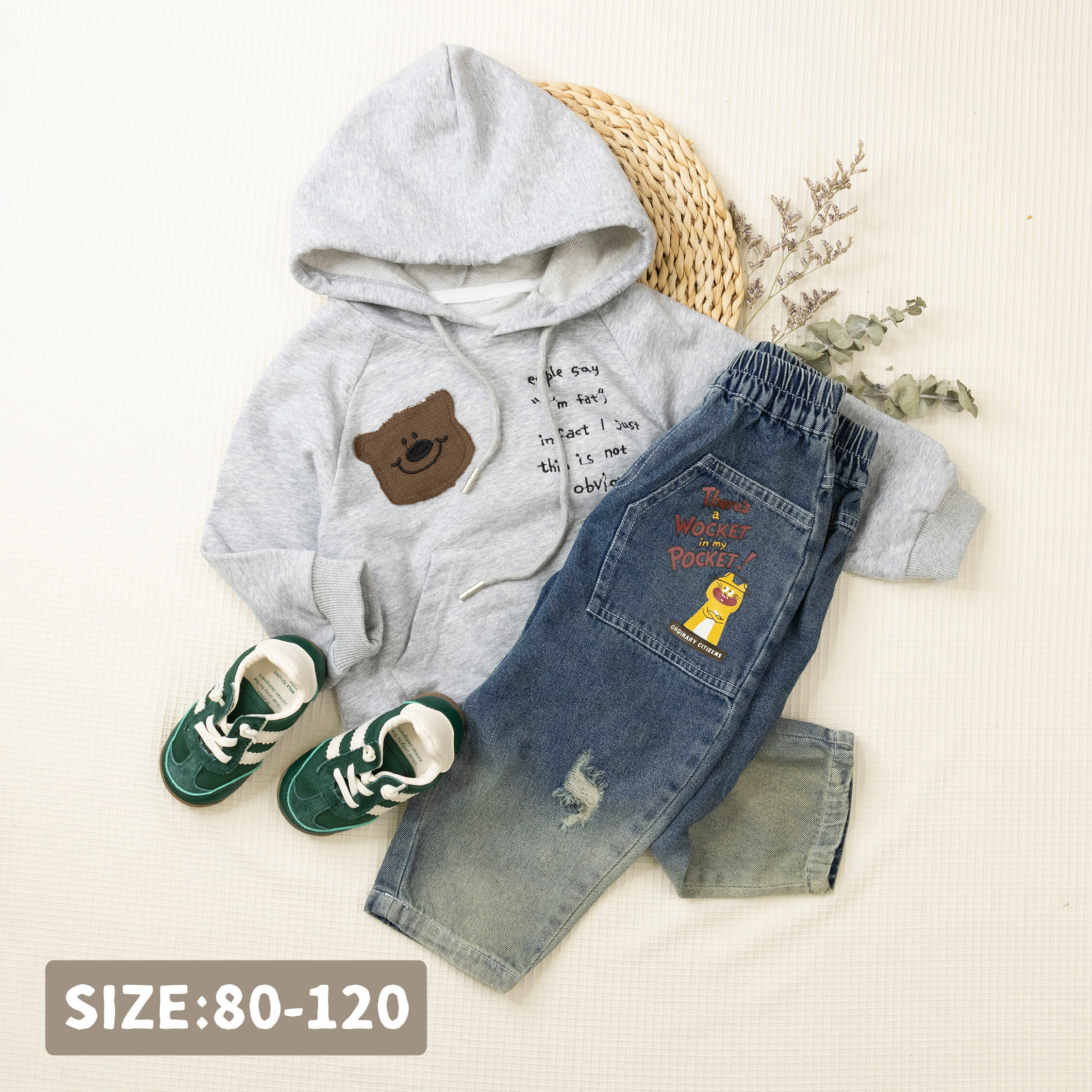 【H45164】童趣微笑熊熊連帽上衣/帽T