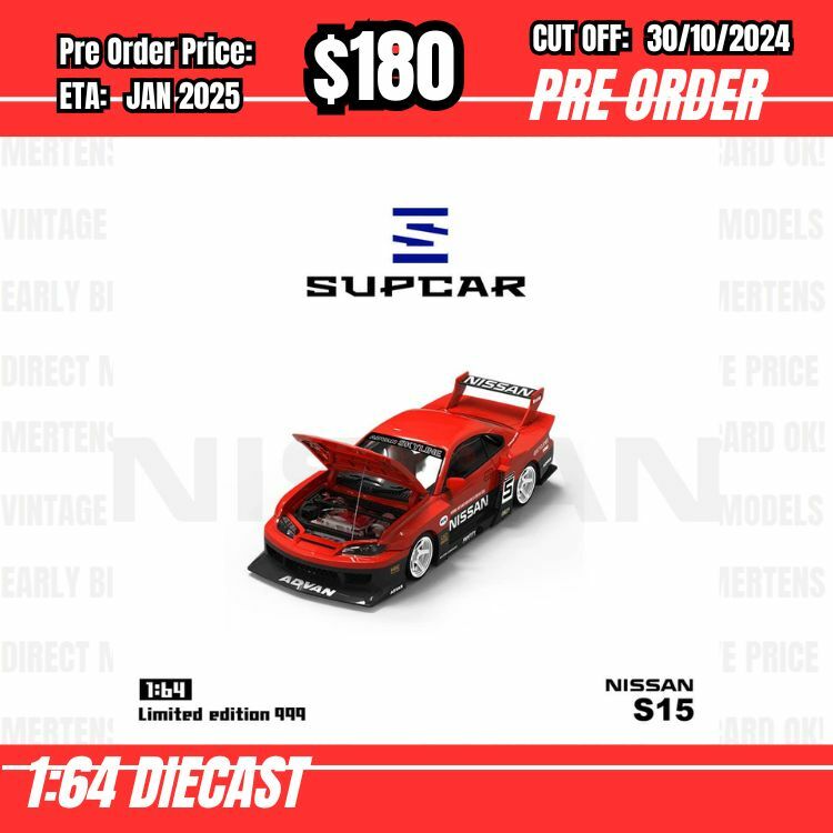 PO-$180 * Time Micro * 1:64 Nissan S15 Silvia Widy Body Red/Black #5 [OD24/10]