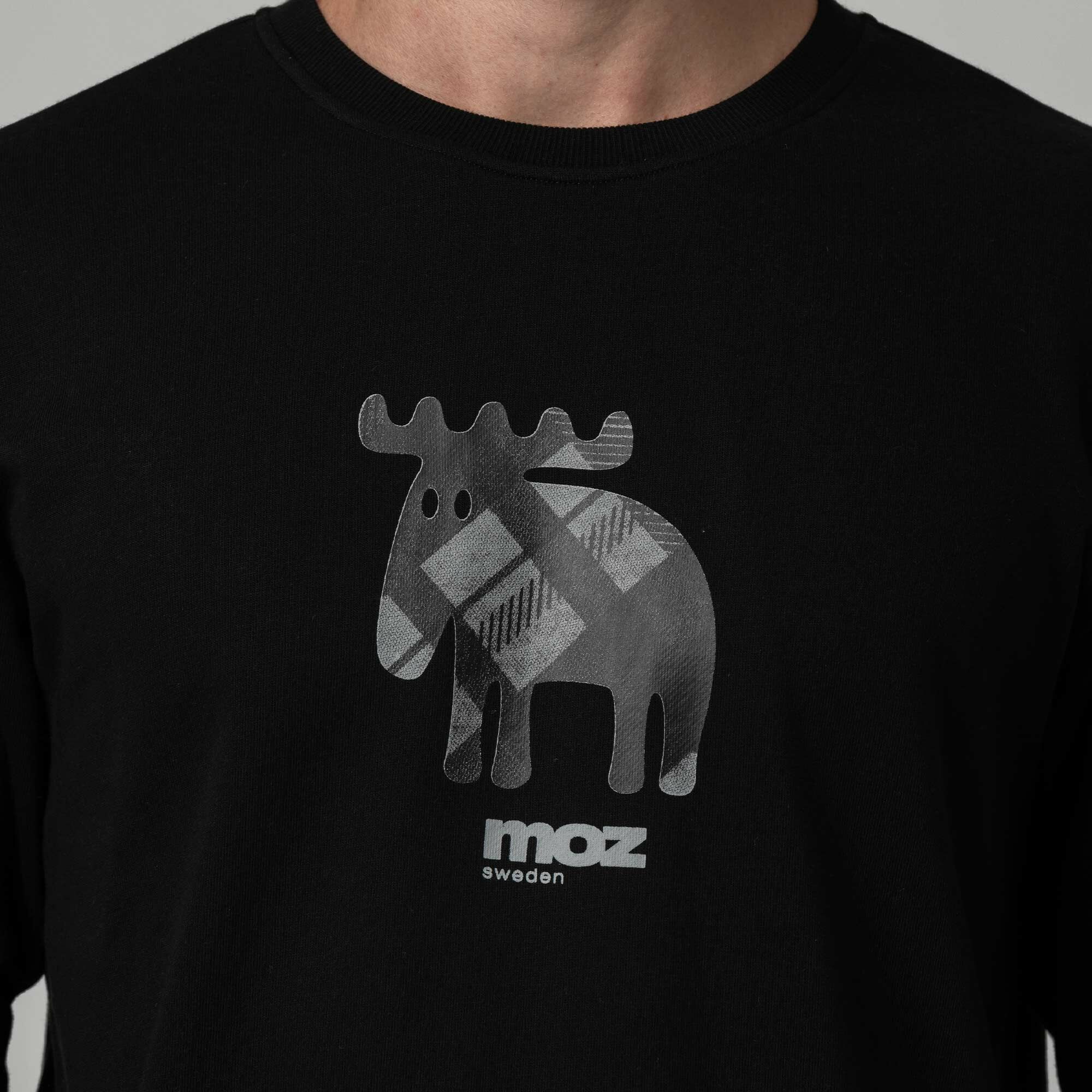 moz瑞典 格紋駝鹿 100%純棉 大學T-黑色(亞洲版) 男款