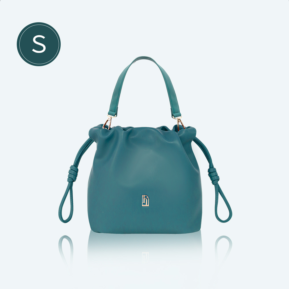 束口皮革慵懶包(小)-玄青