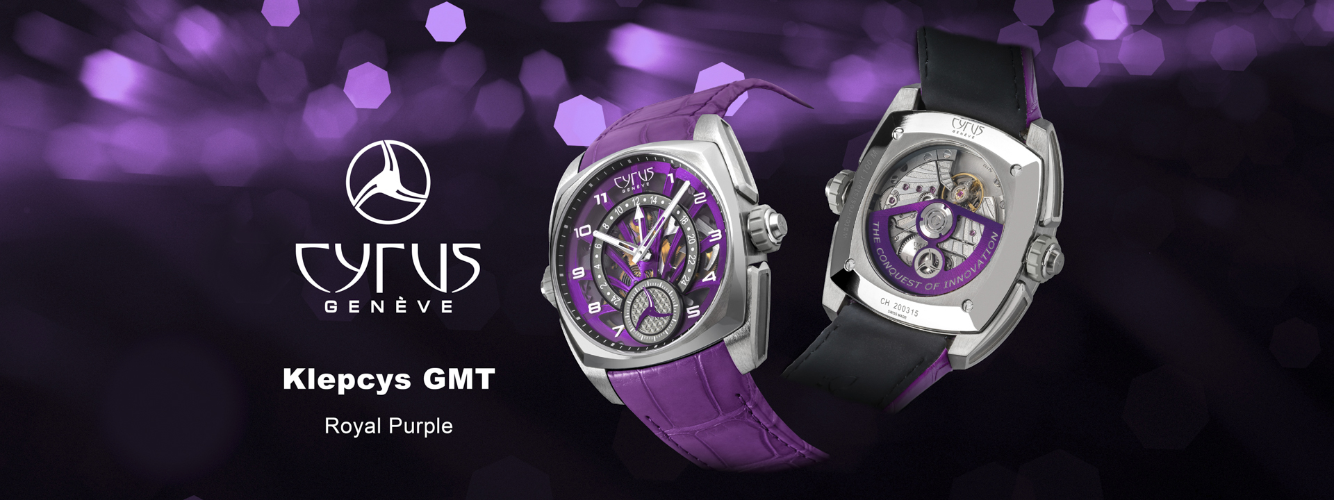 Klepcys GMT | 皇家紫韻逆跳兩地時間腕錶-鱷魚皮錶帶款式