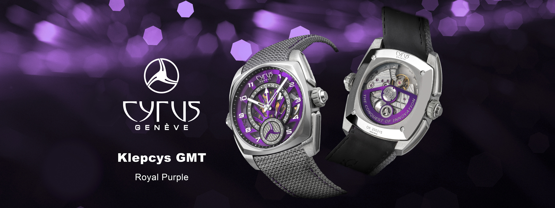 Klepcys GMT | 皇家紫韻逆跳兩地時間腕錶-灰色 Cordura高強度尼龍布料織物錶帶款式