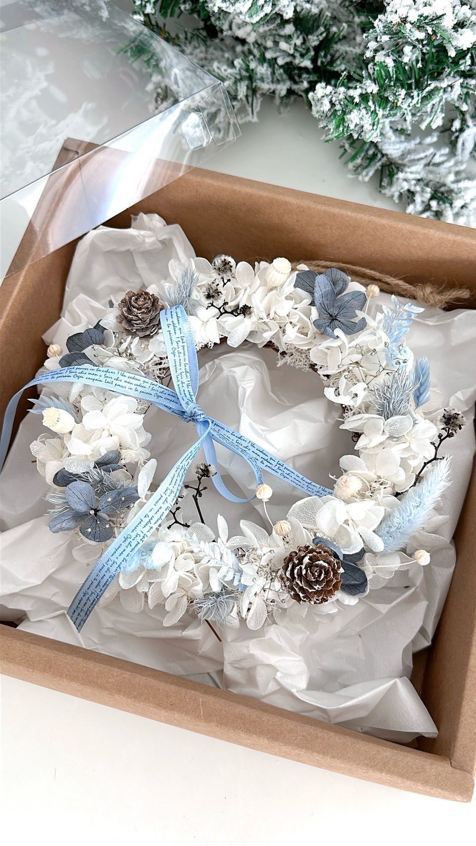 永生繡球聖誕花圈(雪藍)