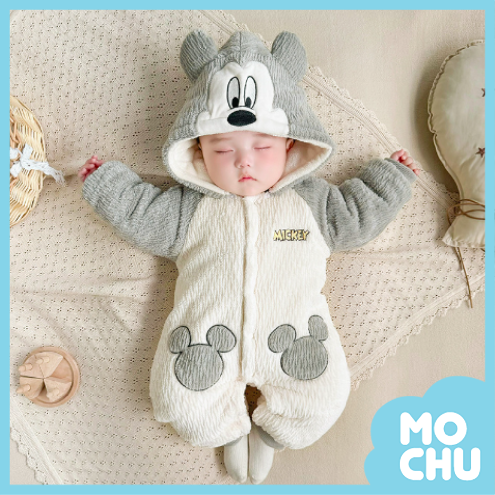口袋米奇加絨保暖連身衣(帽可拆)