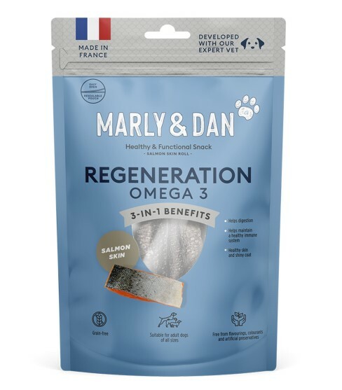 ($120/3件)法國Marly&Dan 犬用 低溫烘乾 Omega-3 三文魚皮卷 60g