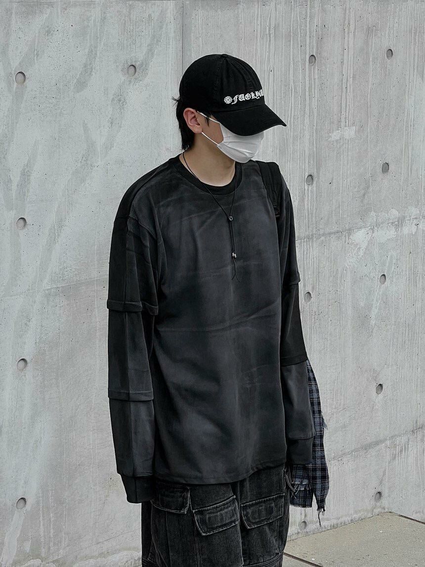 仿污假兩件長袖衫 HAND-033T