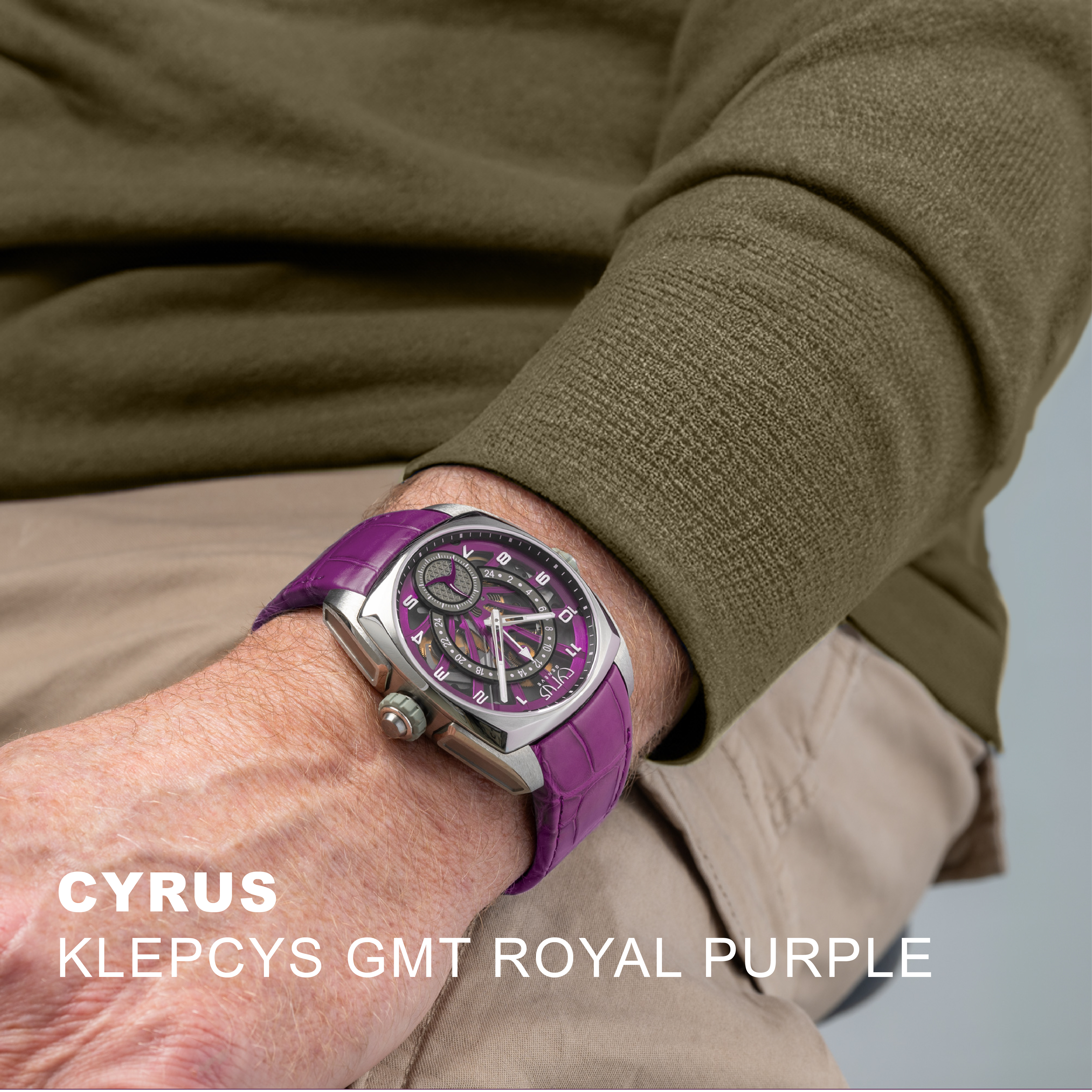 Klepcys GMT | 皇家紫韻逆跳兩地時間腕錶-鱷魚皮錶帶款式