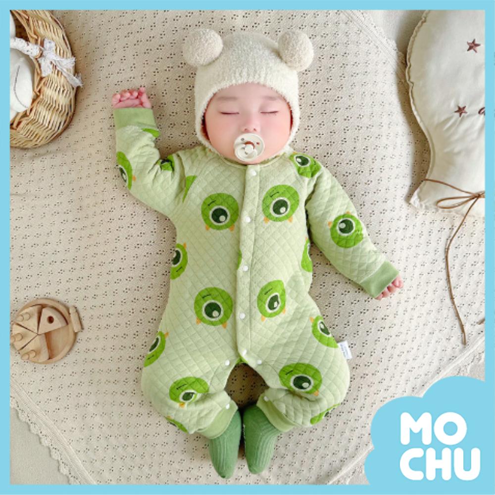 Ｑ版大眼怪菱格夾棉連身衣