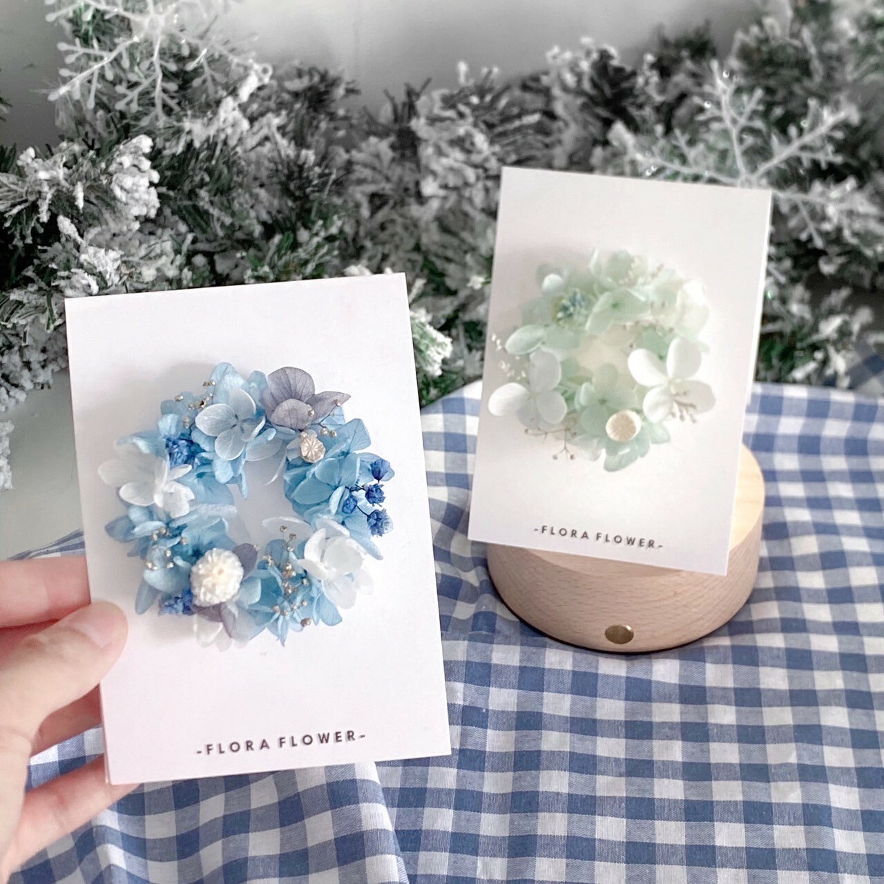 繡球花圈卡片- 藍綠色