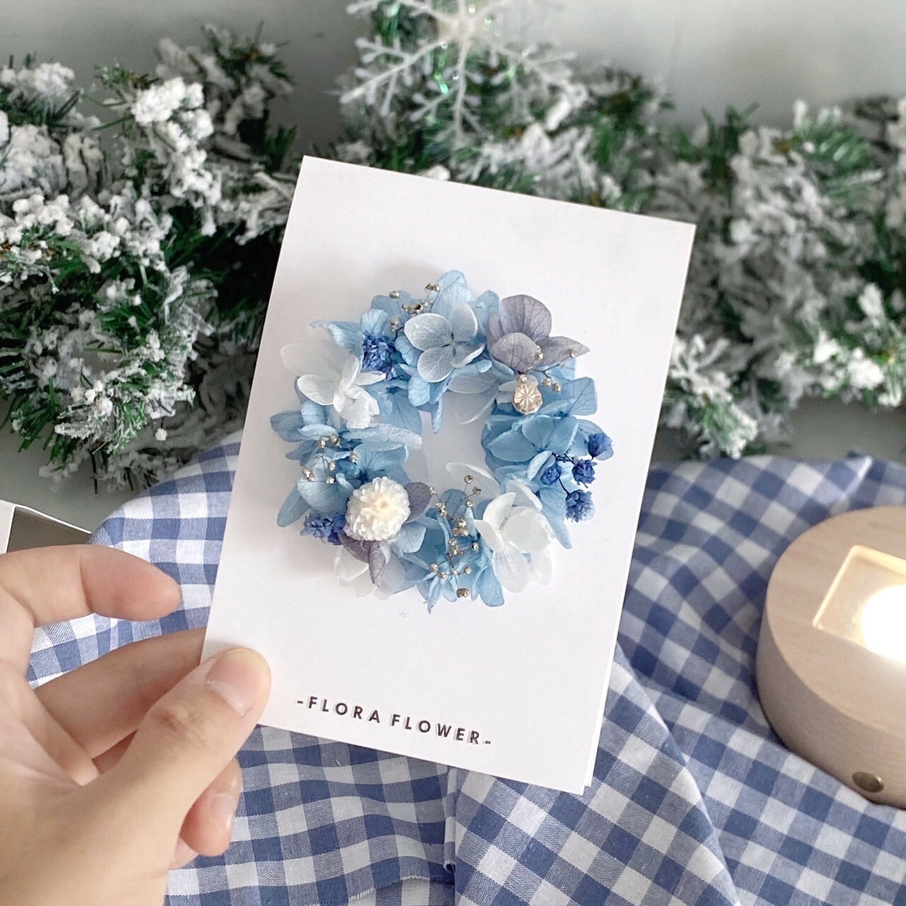 繡球花圈卡片- 藍綠色