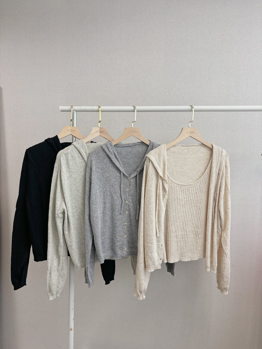 |現貨|假兩件連帽軟針織背心外套上衣(4色)