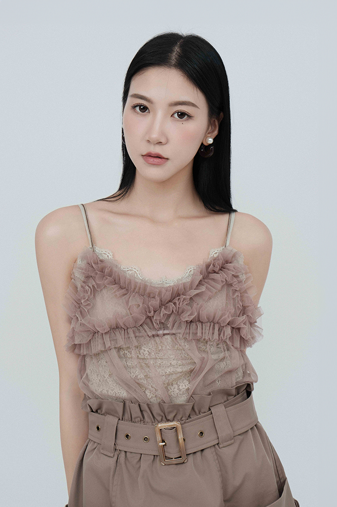 荷葉罩杯網紗吊帶背心（現貨款式）