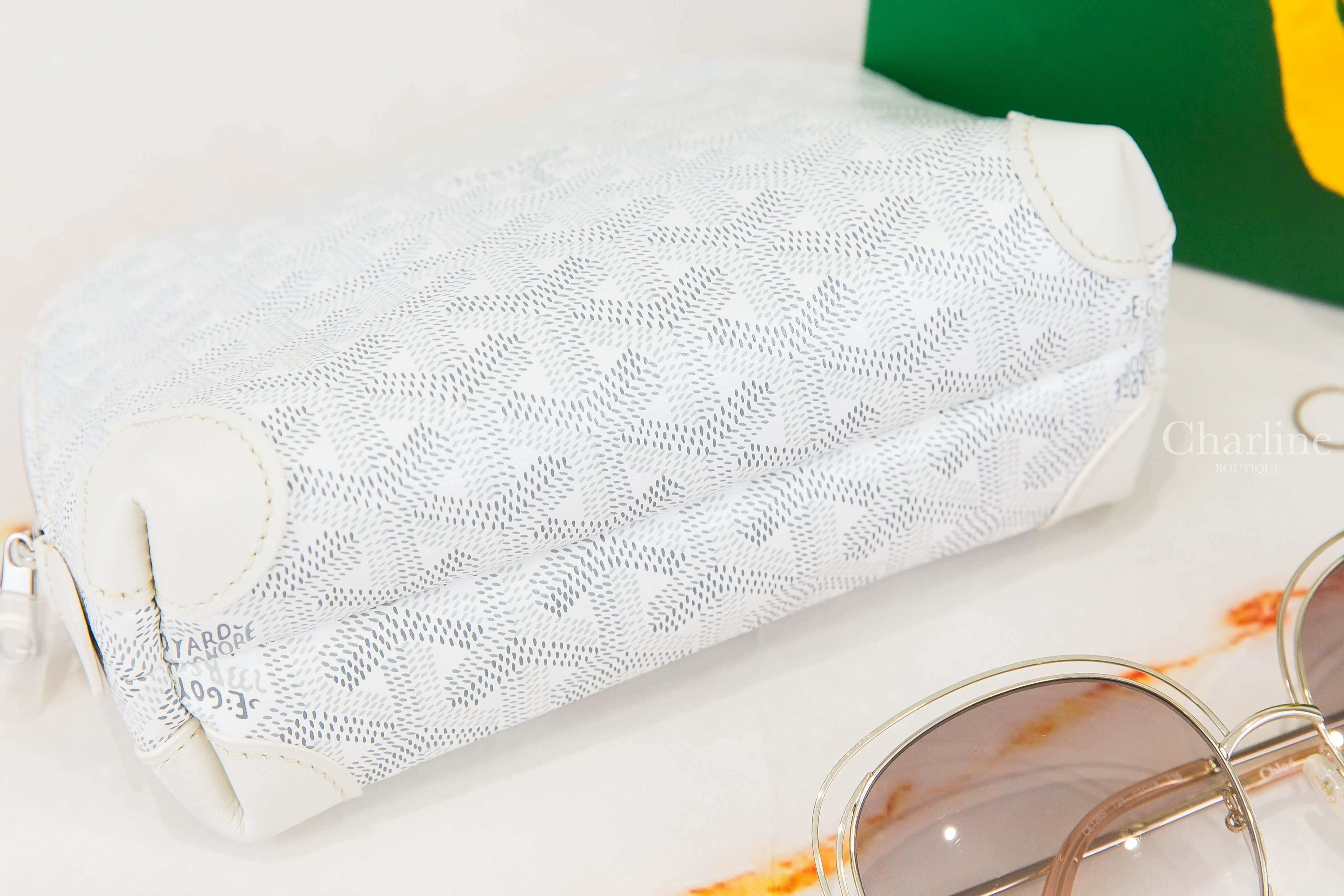 Goyard Vendôme Cosmetic Pouch 白色帆布小牛皮拉鍊化妝包-Charline Boutique 精品代購