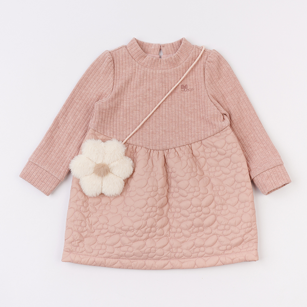 PIPPY 小立領可愛小花造型包優雅洋裝 粉