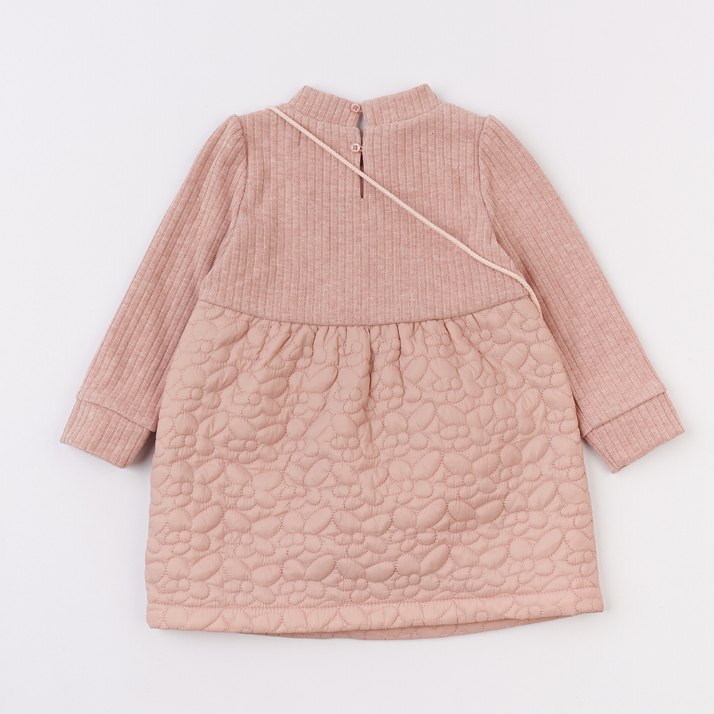 PIPPY 小立領可愛小花造型包優雅洋裝 粉