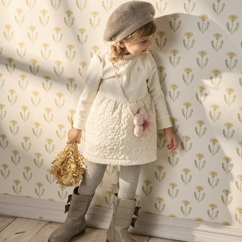 PIPPY 小立領可愛小花造型包洋裝 白