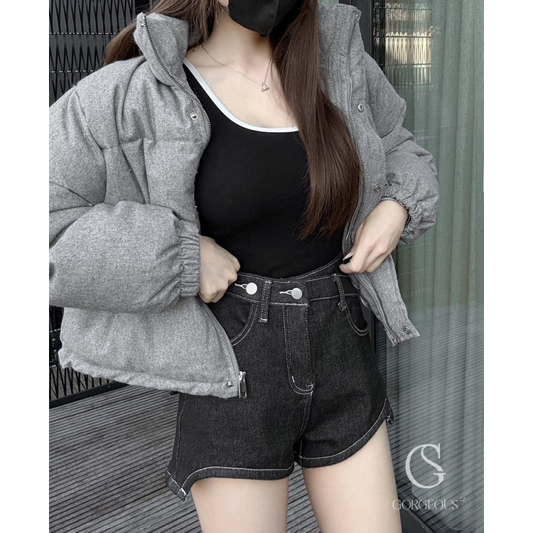 G5867 現貨「長腿呀！斜釦高腰刷毛短褲」