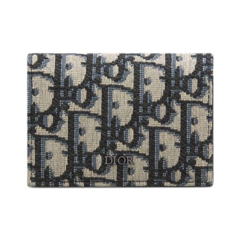 DIOR 卡片套 米色和黑色 Dior Oblique 緹花