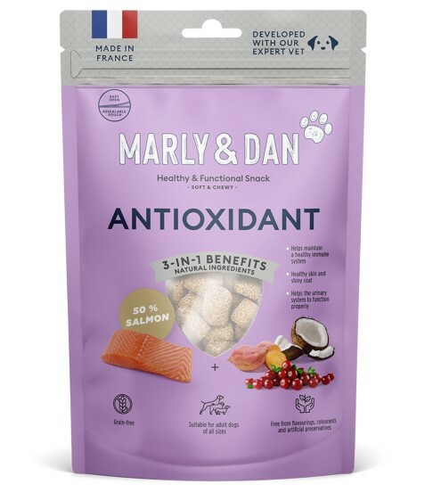 ($120/3件)法國Marly & Dan 低溫烘焙三文魚肉粒‧ 狗小食（抗氧化尿道保護配方） 100g