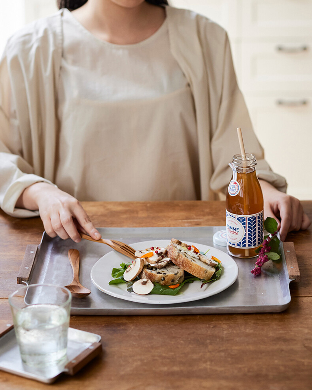 懷舊木柄鋁製 托盤 L｜shesay