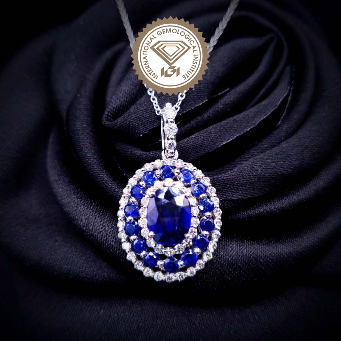 18K White Gold 1.90ct Sapphire and Diamond Pendant