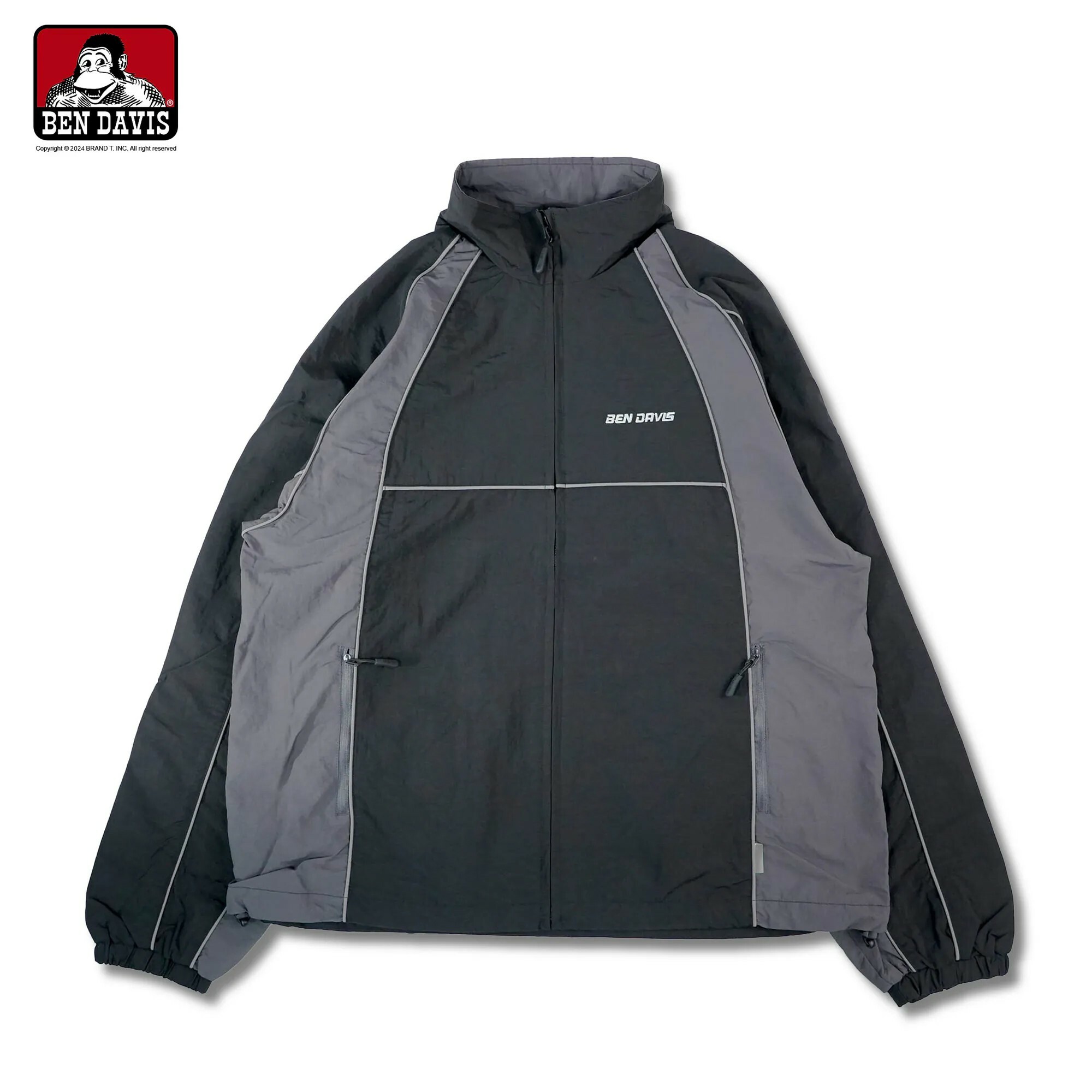 【 BEN DAVIS | PIPING NYLON JACKET 雙色滾邊衝鋒外套 - 黑/灰 】