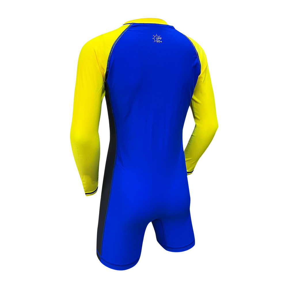 兒童長袖連身游泳防曬衣 - 深藍/黃