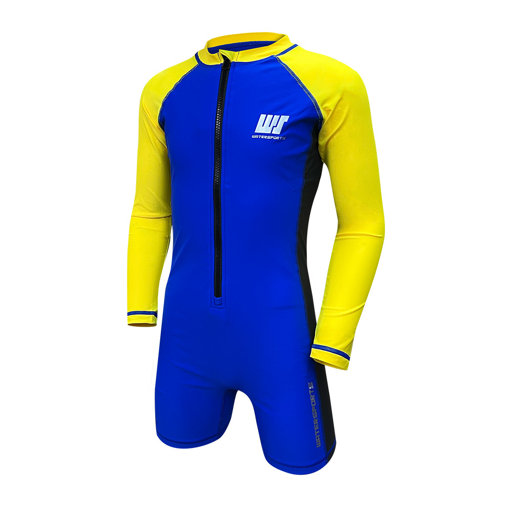 兒童長袖連身游泳防曬衣 - 深藍/黃