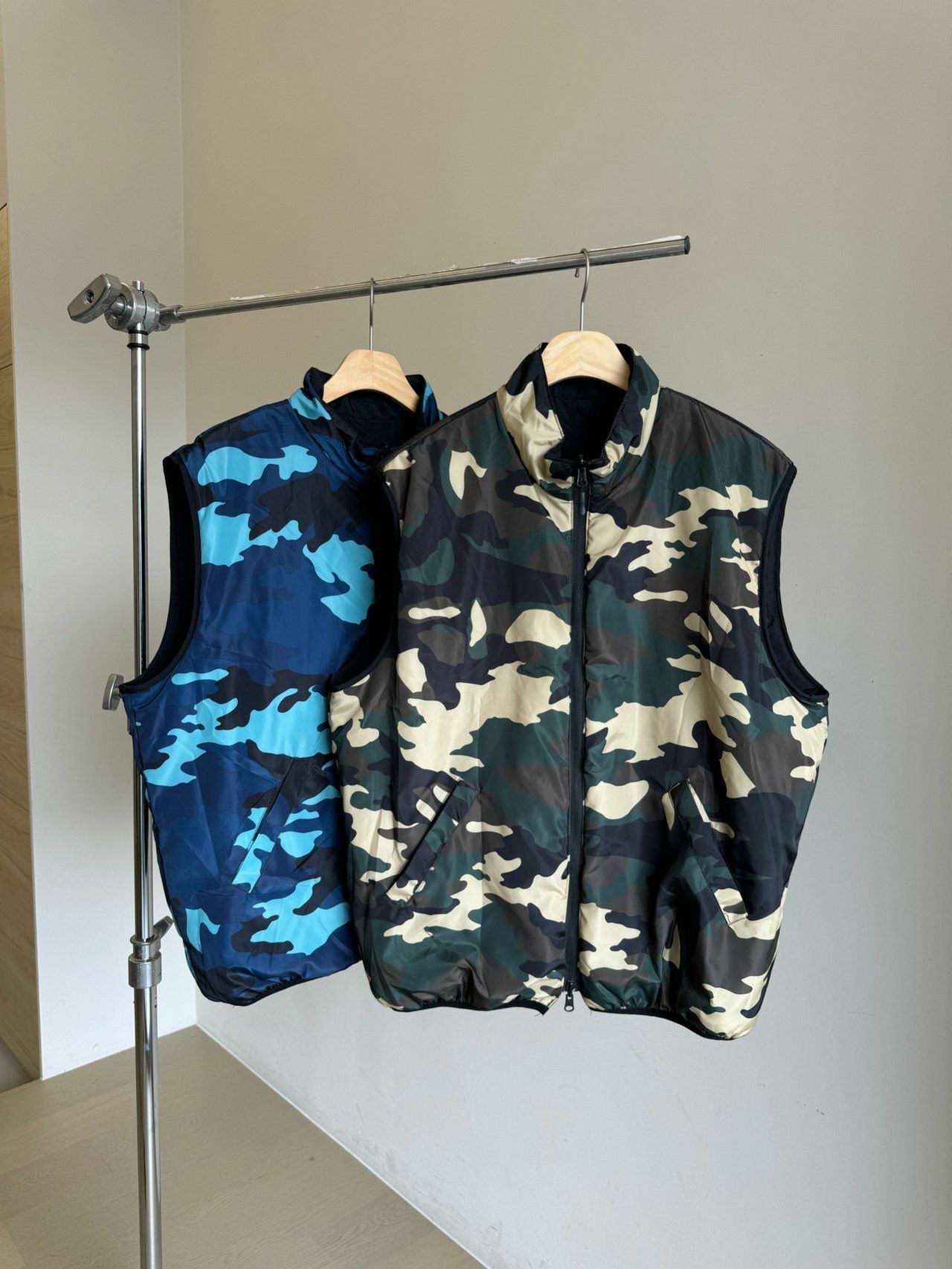 迷彩拼淨色企領拉鍊背心褸(雙面) DDM-049V