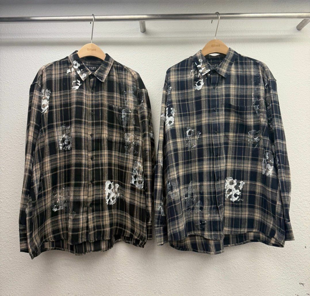 油漆格仔長袖恤衫 GAME-051S