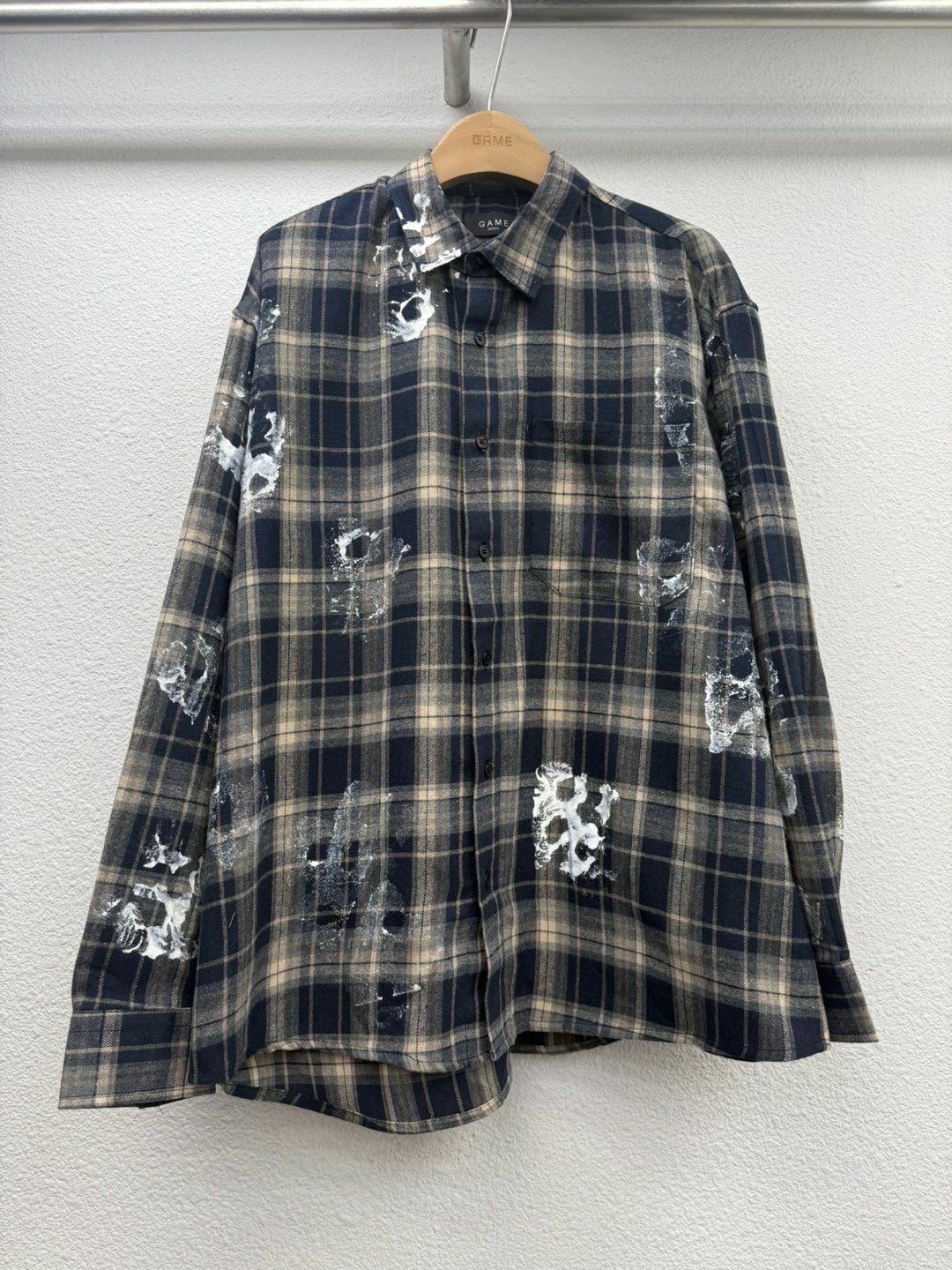 油漆格仔長袖恤衫 GAME-051S