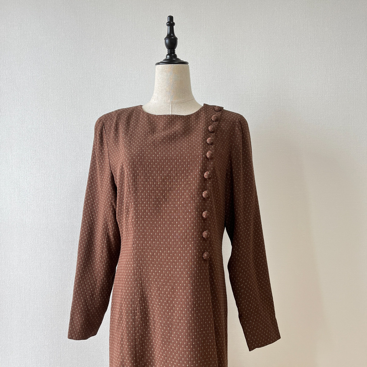 巧克力十字刺繡蓬鬆古着連身裙