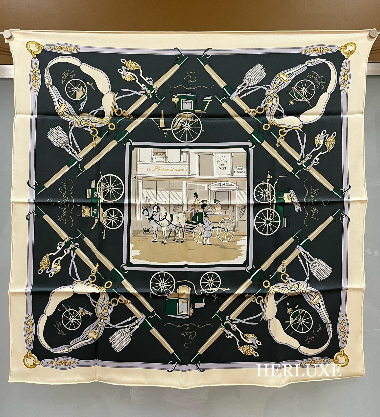 Palobbiers scarf 70 x 70cm creme/ vert anthracite/ vieil or