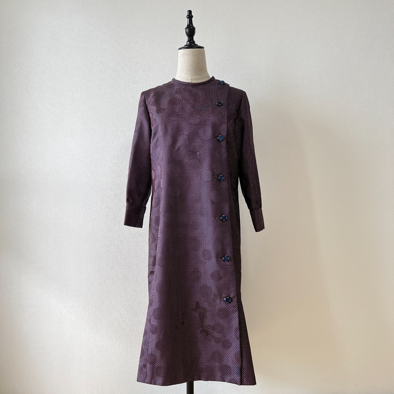 藍色×橙色點點古着連身裙