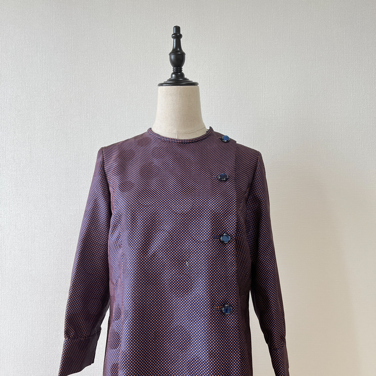 藍色×橙色點點古着連身裙