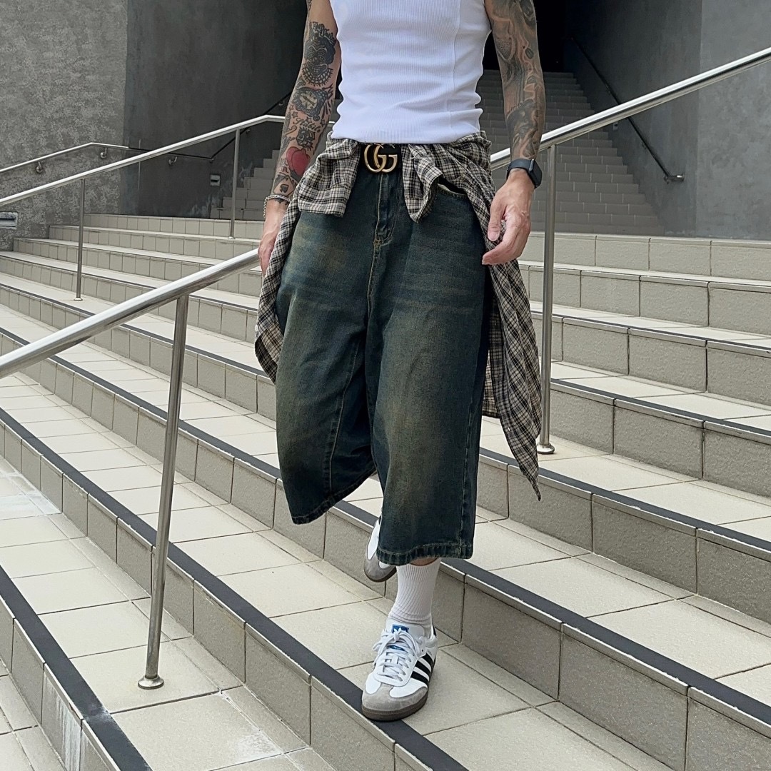 (GOAL) XX 復古刷色七分牛仔褲 男女款 T92