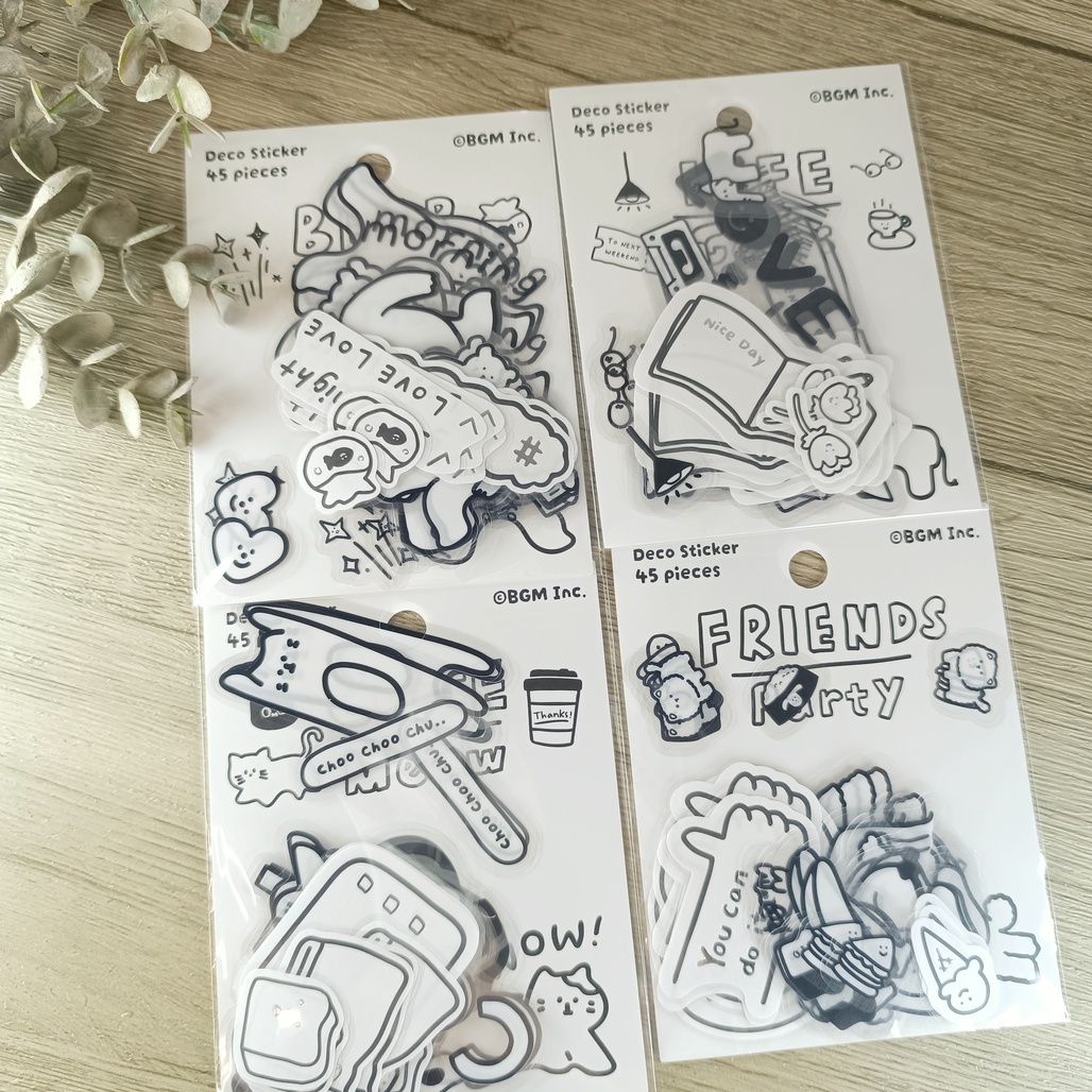 日本BGM．可愛黑白燙銀和紙/PET貼紙包 共四款