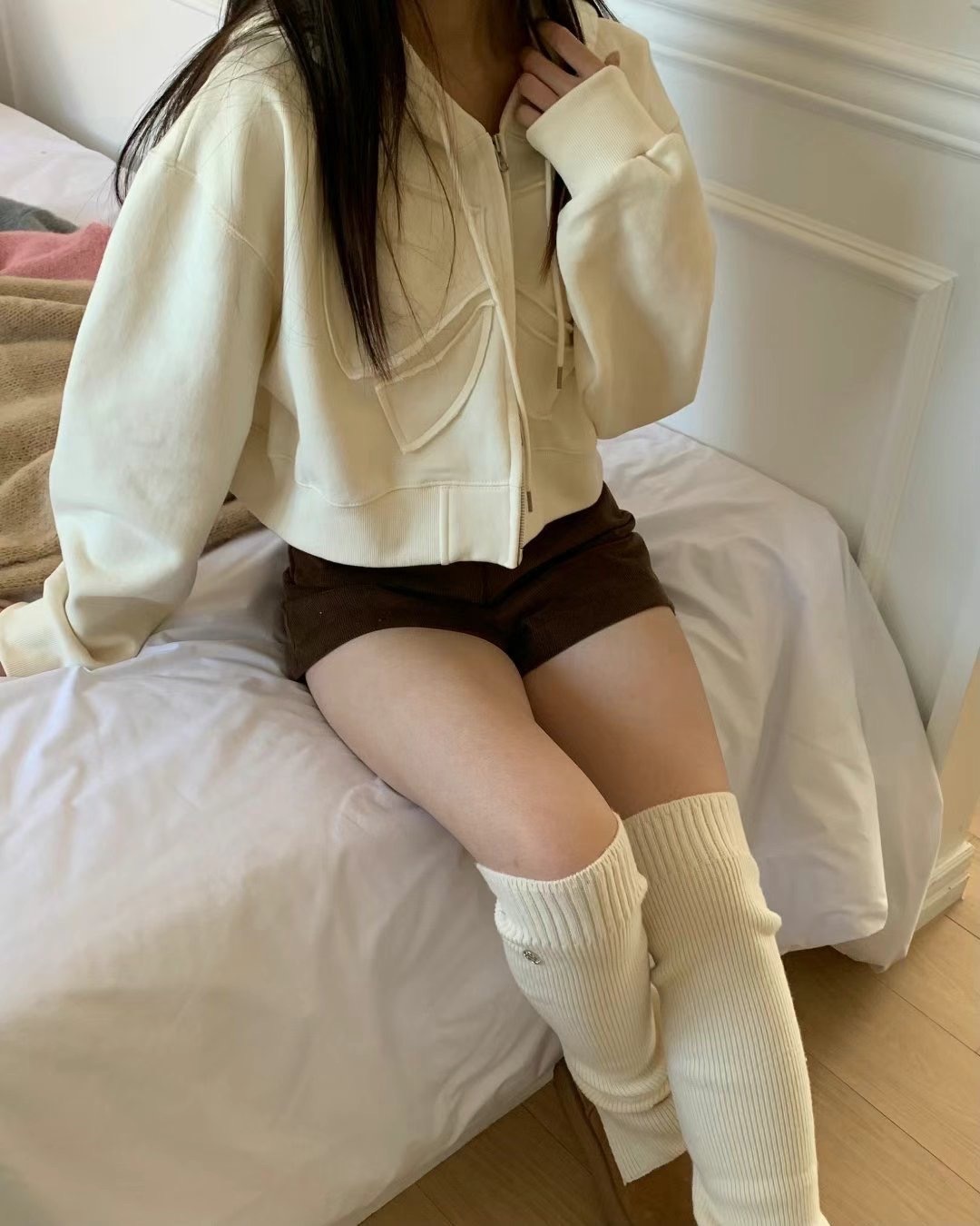 蝴蝶結貼片連帽短外套