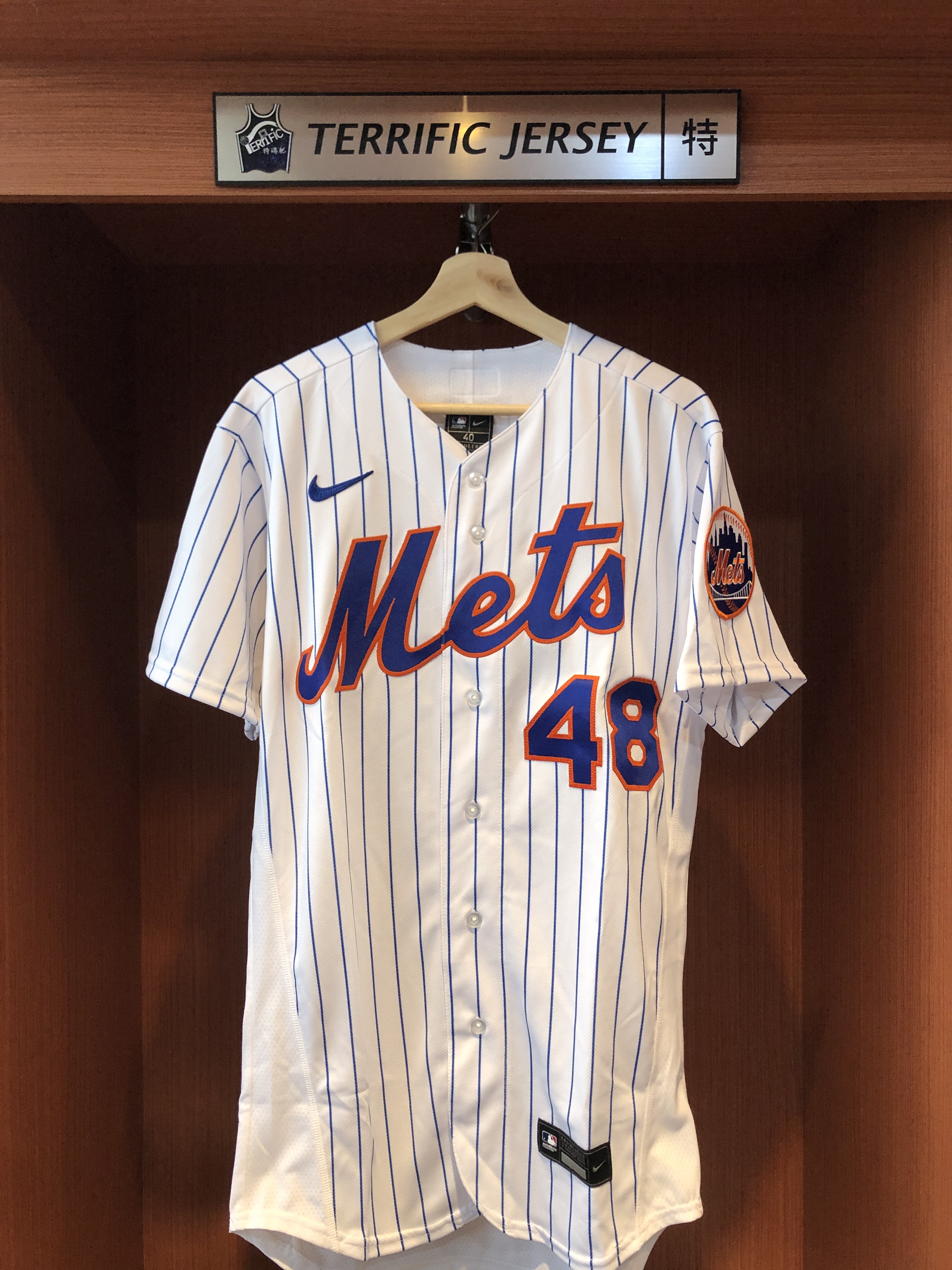MLB球衣 Jacob DeGrom 紐約大都會白條紋 Nike Authentic Player Name Jersey 球員版 電繡 臂章 全新
