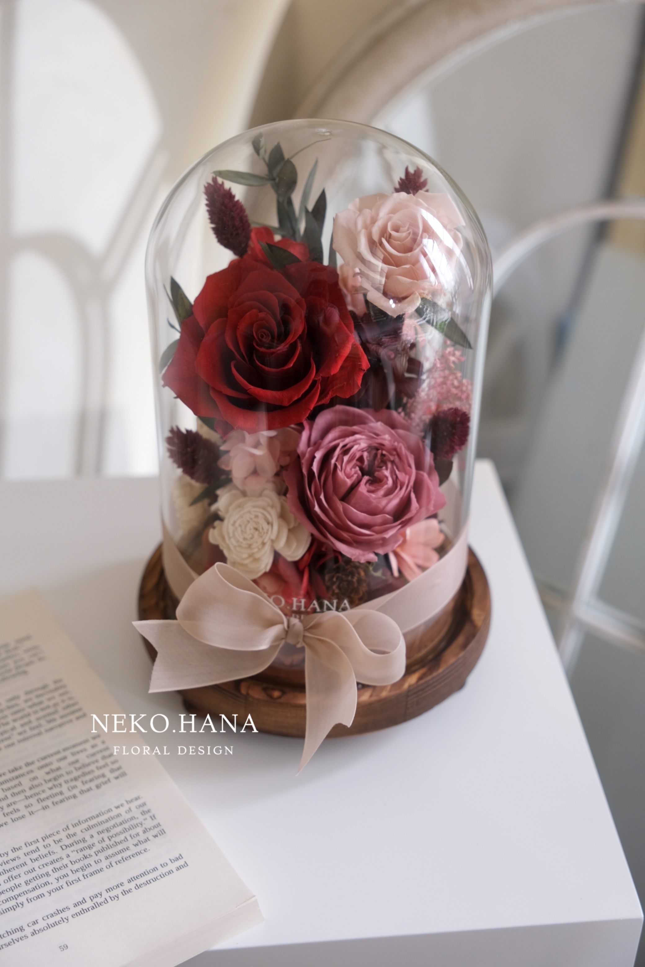 紅玫瑰永生花盅夜燈