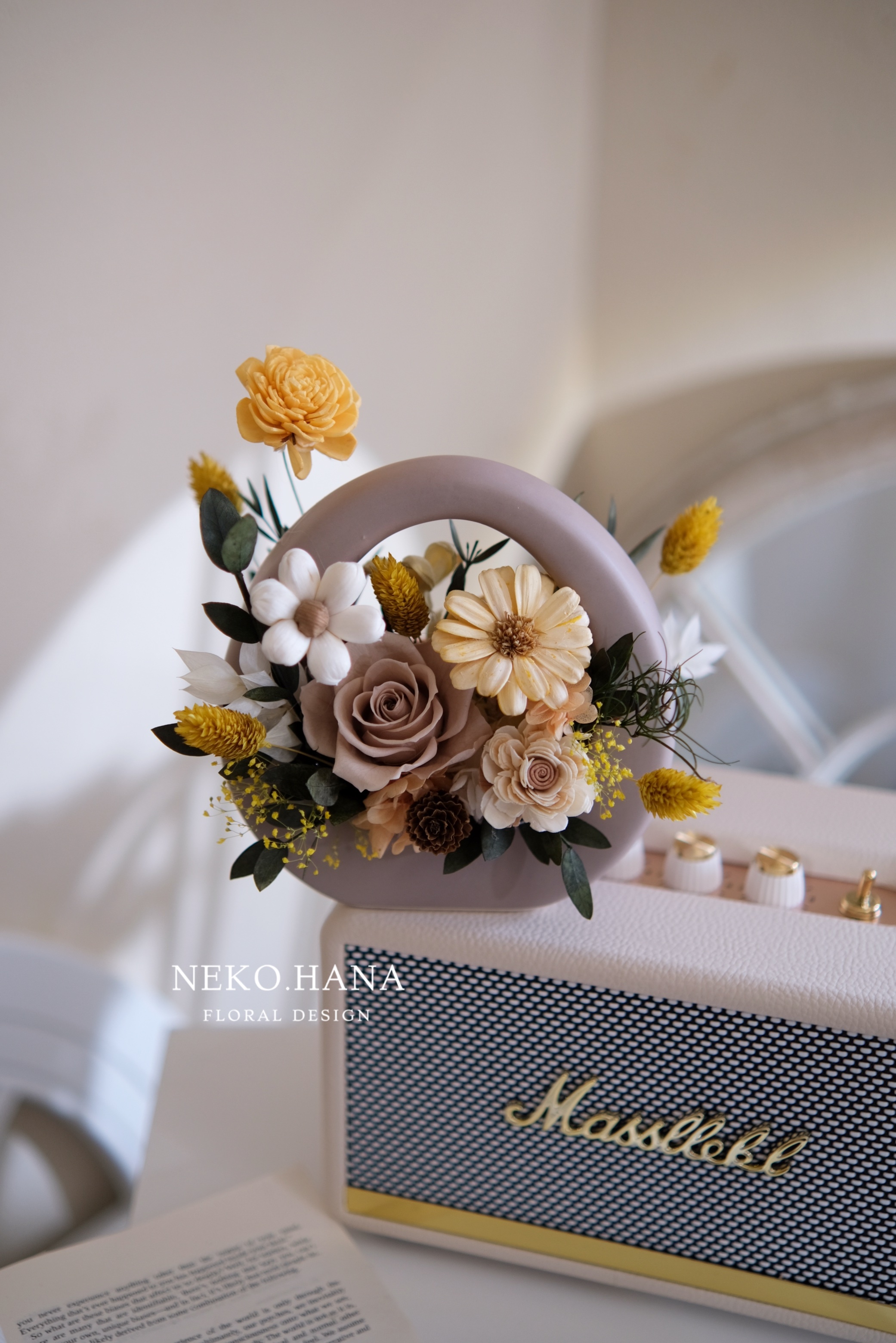 O型日式盆花（奶黃色系）