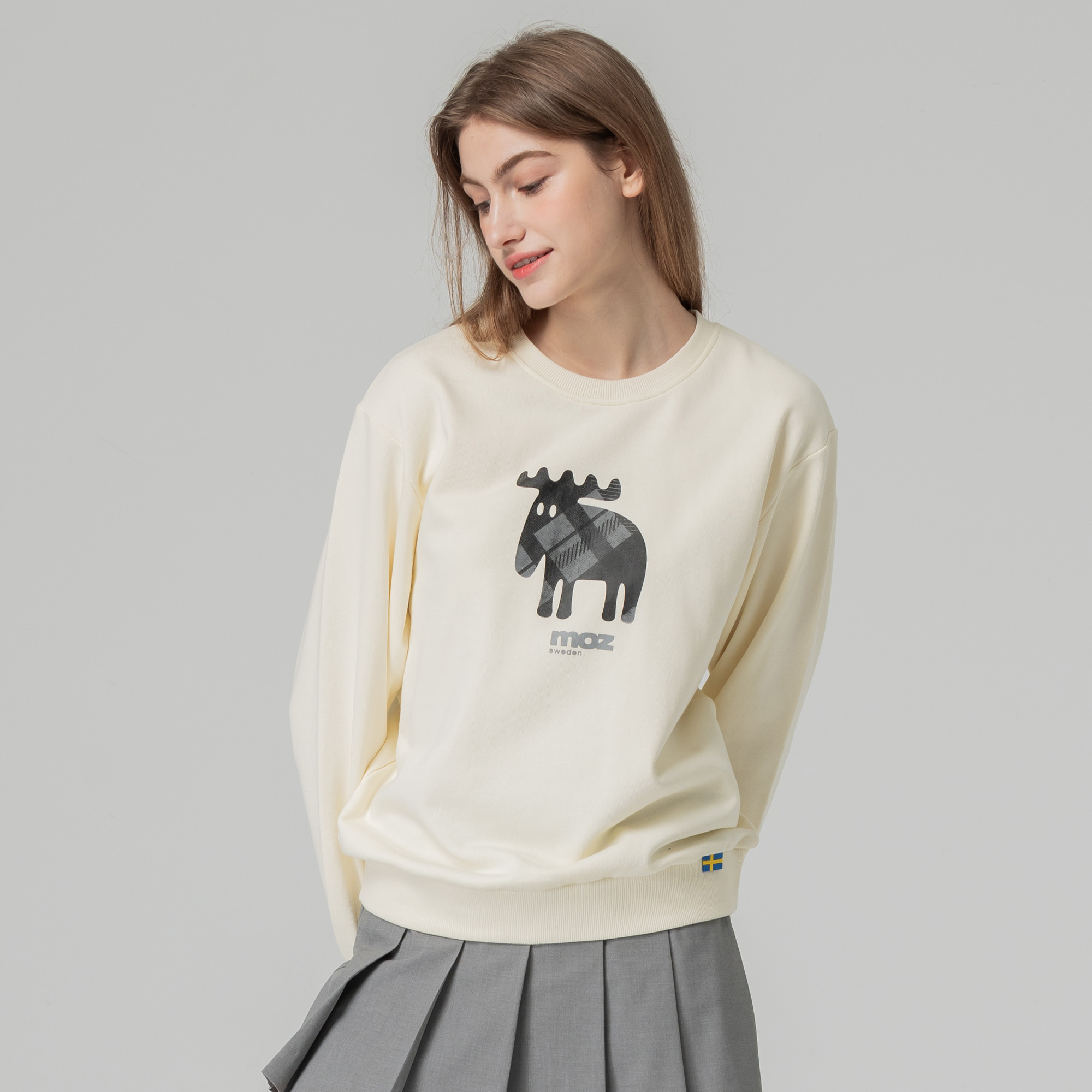 moz Sweden plaid moose 100% cotton university T