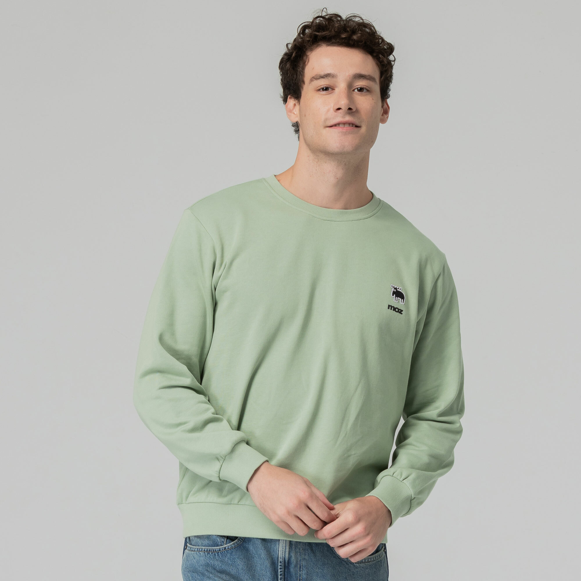 moz瑞典 貼布繡駝鹿 100%純棉 大學T-綠(亞洲版) 男款