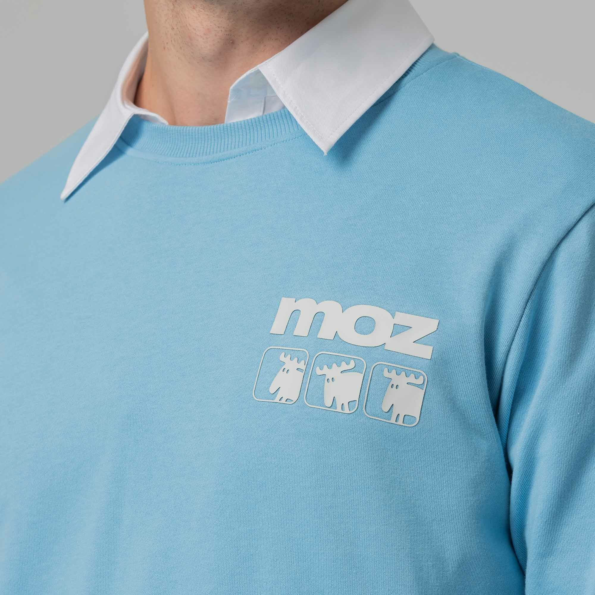 moz瑞典 三隻駝鹿 100%純棉 大學T-水藍(亞洲版) 男款