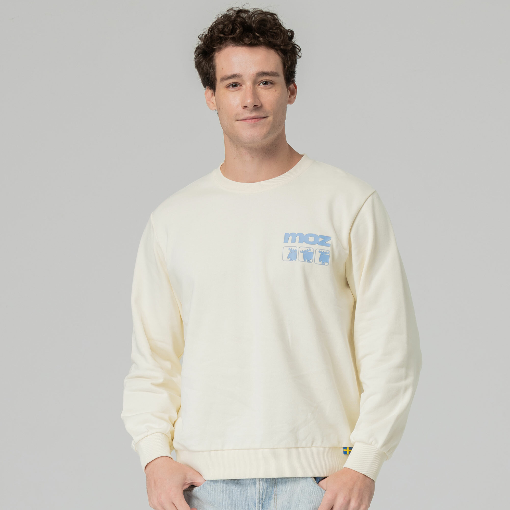 moz瑞典 三隻駝鹿 100%純棉 大學T-奶油白(亞洲版) 男款