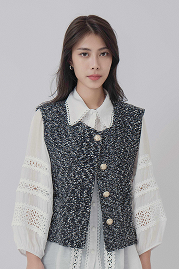 混色tweed圓領背心外套  (現貨款式）